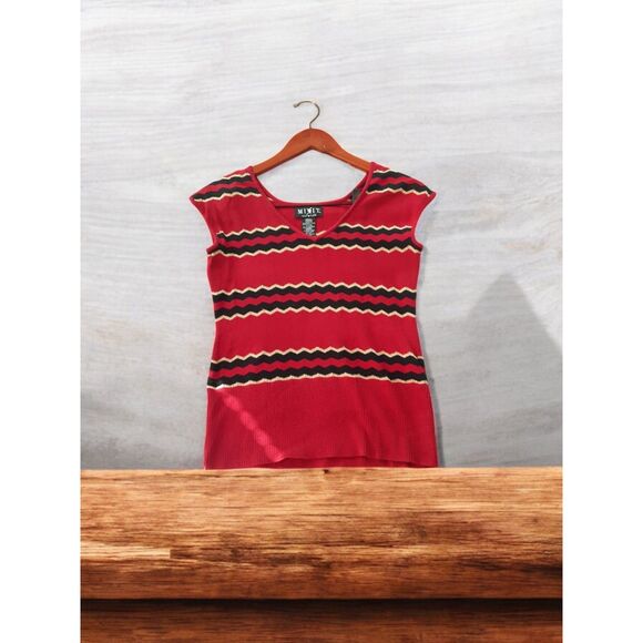 Mixit Stretch Sweater Vest Zigzag Pattern Red Gold Black Size S Retro Glam - Picture 1 of 6